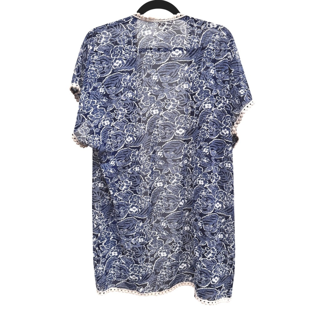 Lavish Floral Kimono Wrap Blue Size Small Boho Beach Mesh Vacation Cover Up - Picture 3 of 7